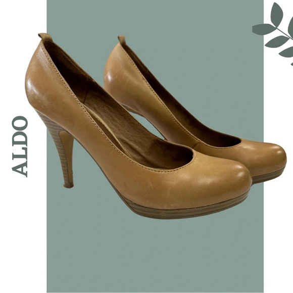 Aldo Shoes - Aldo Brown Leather Platform Heel Closed Toe Pump  Brown Tan Size 7